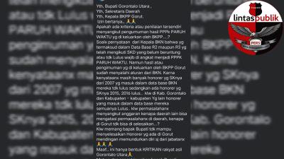 Polemik PPPK Paruh Waktu, Warga Soroti Pengumuman BKPP Gorut dan Minta Jawaban Bupati